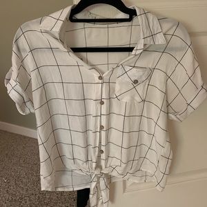 Checkered Tie Button Up Blouse